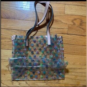 Vintage Dooney & Bourke Y2K Bag Tote Clear Medium Leather Handles Rainbow
